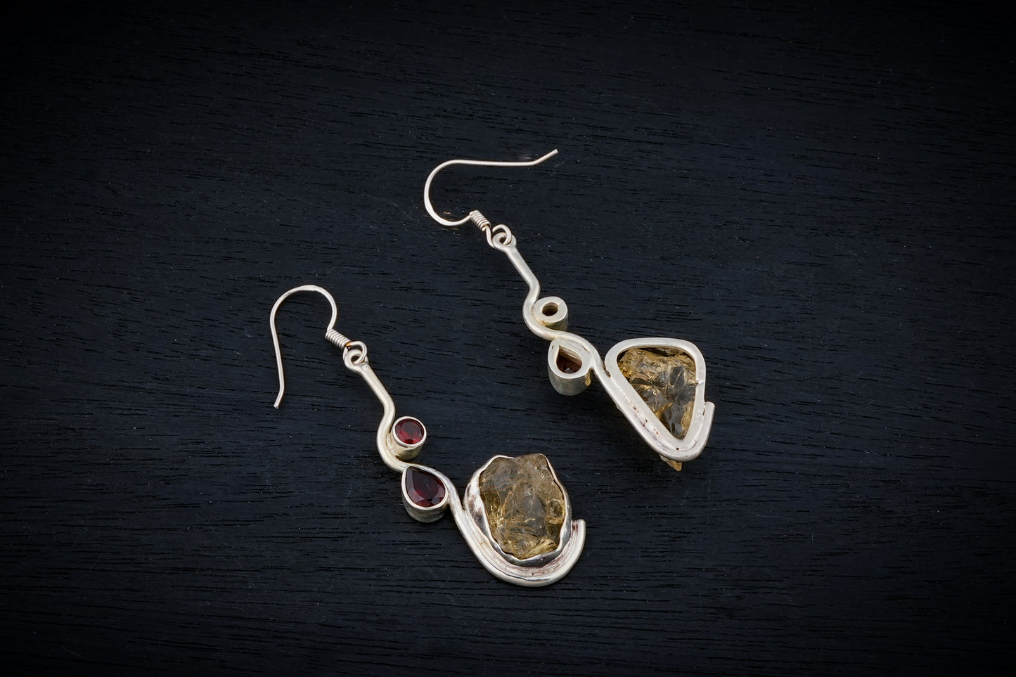 Uncut Citrines And Garnets Silver Danglers