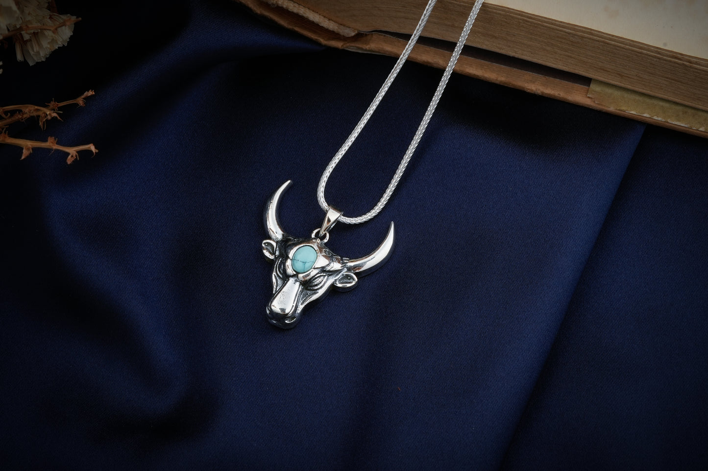 Mighty Bull Turquoise And Silver Men Pendant