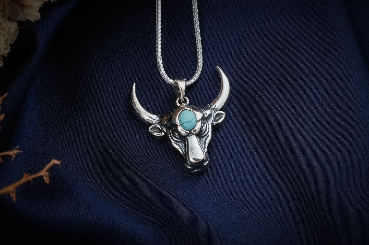 Mighty Bull Turquoise And Silver Men Pendant