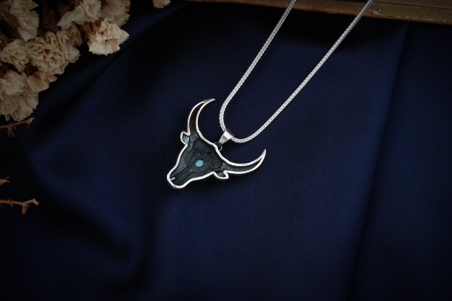 Mighty Bull Turquoise And Silver Men Pendant