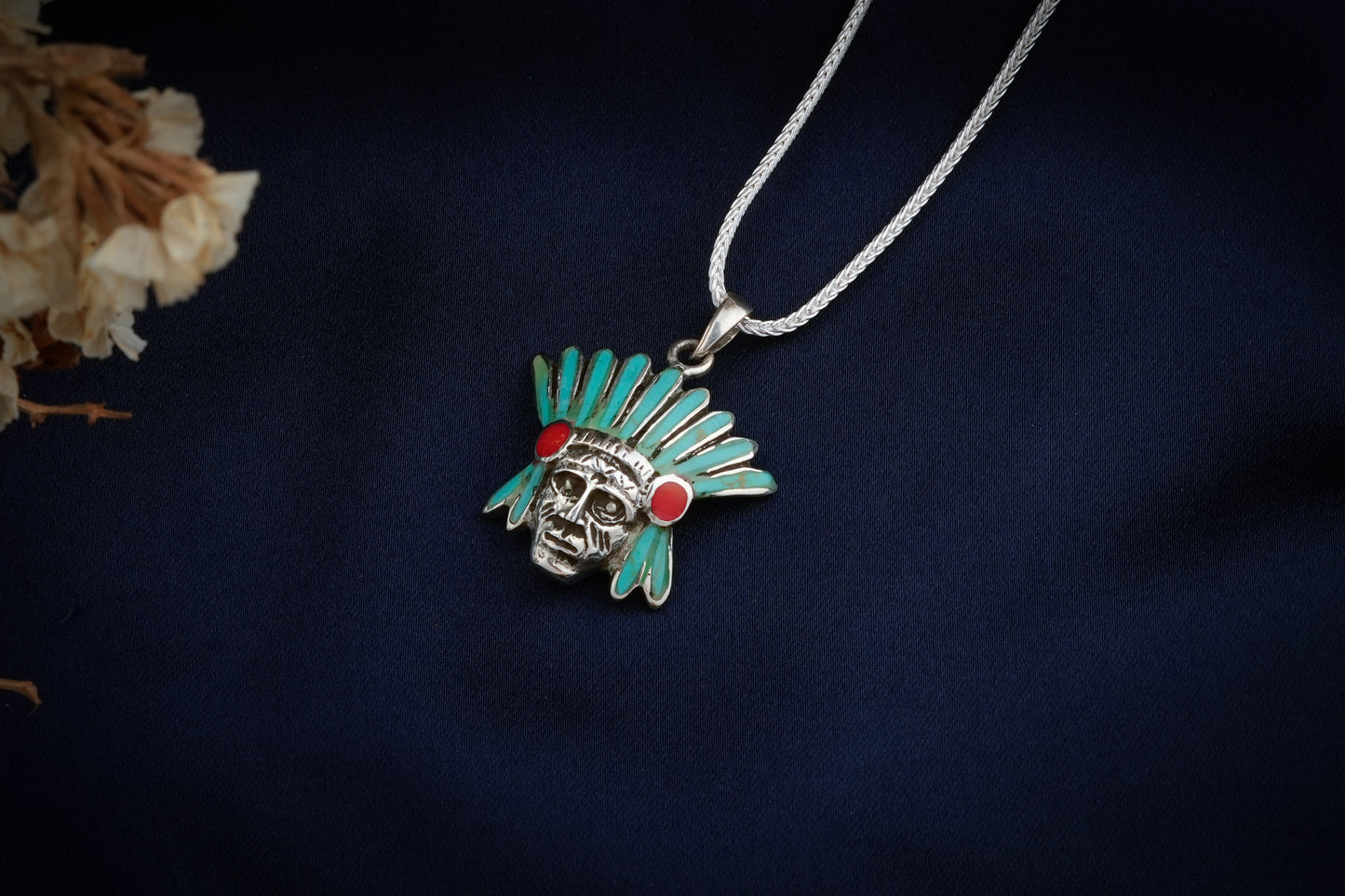 Tribal Protector Silver Turquoise Men Pendant