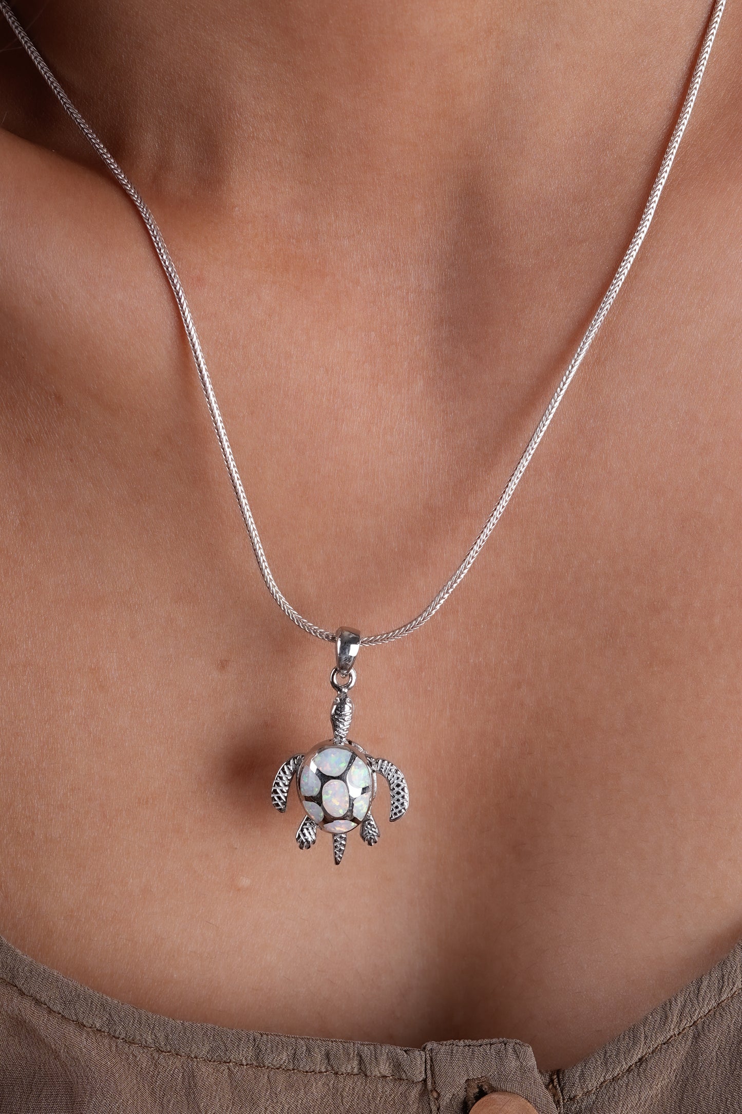 Baby Turtle Silver Opal Pendant