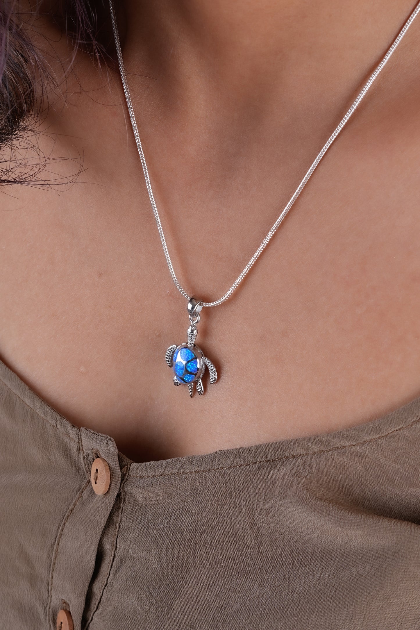 Blue Turtle Silver Opal Pendant