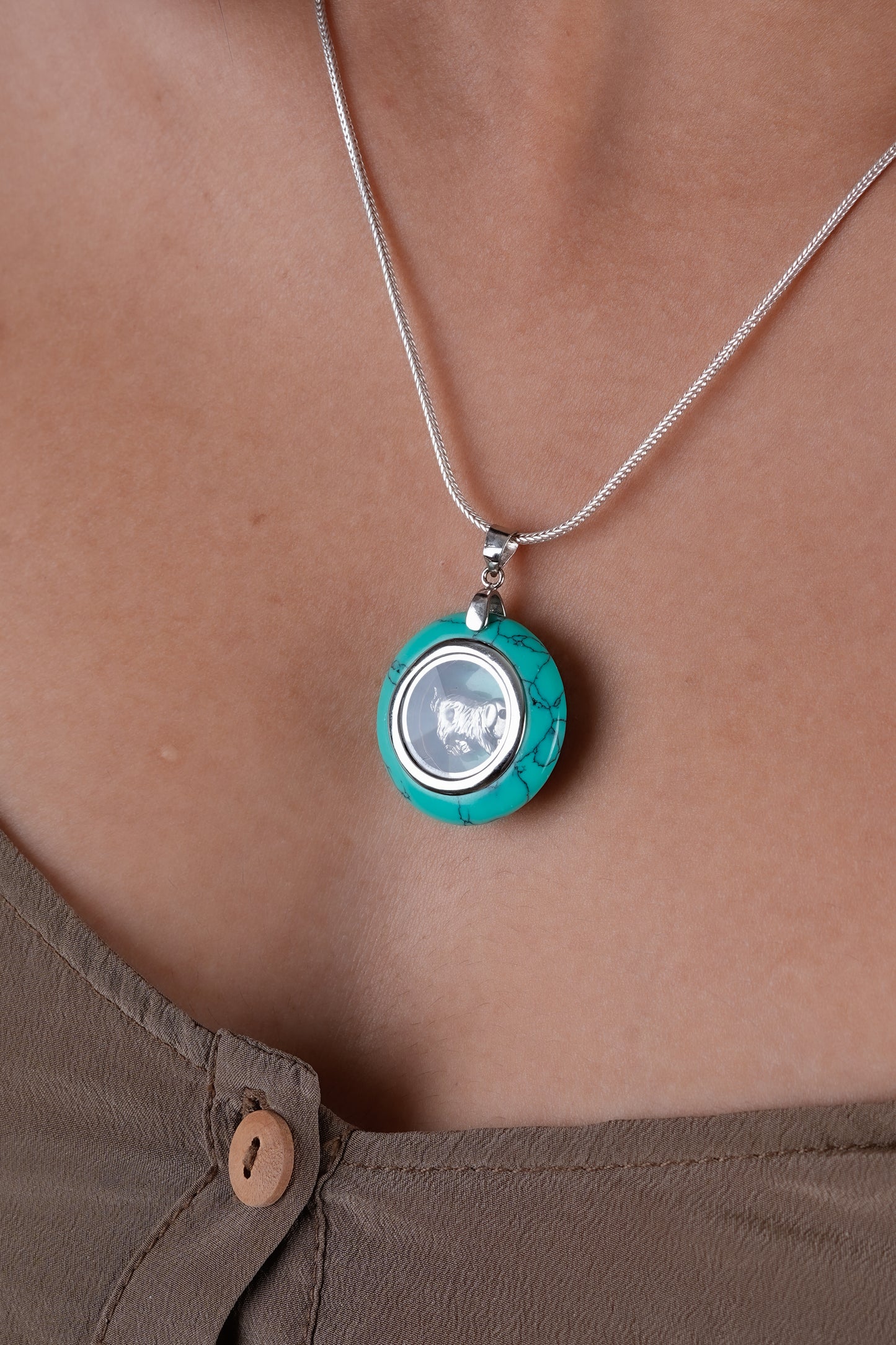 Piggy Dial Turquoise Silver Pendant