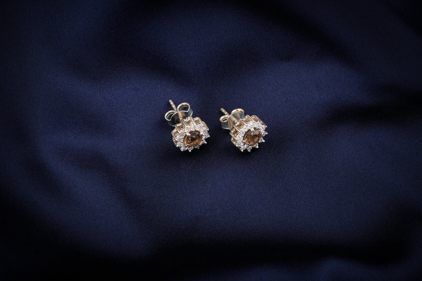 Smoky Quartz Silver Zircon Studs