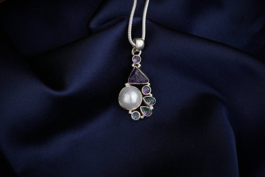 Multi Stone Silver Pendant(1)