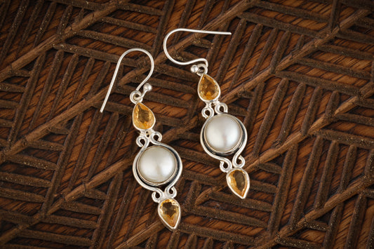 Freshwater Pearl Citrine Drop Earrings