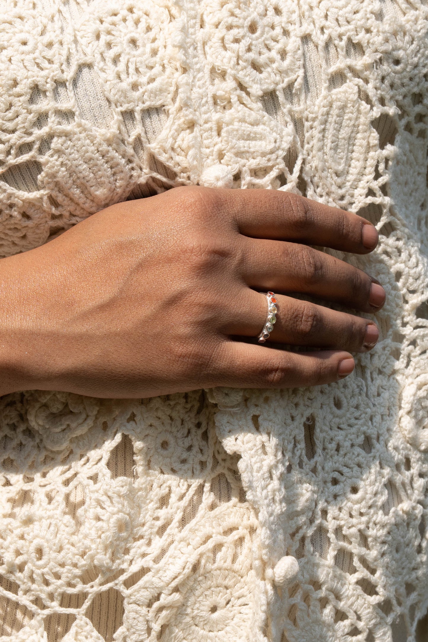 The Rainbow Silver Chakra Stones Ring