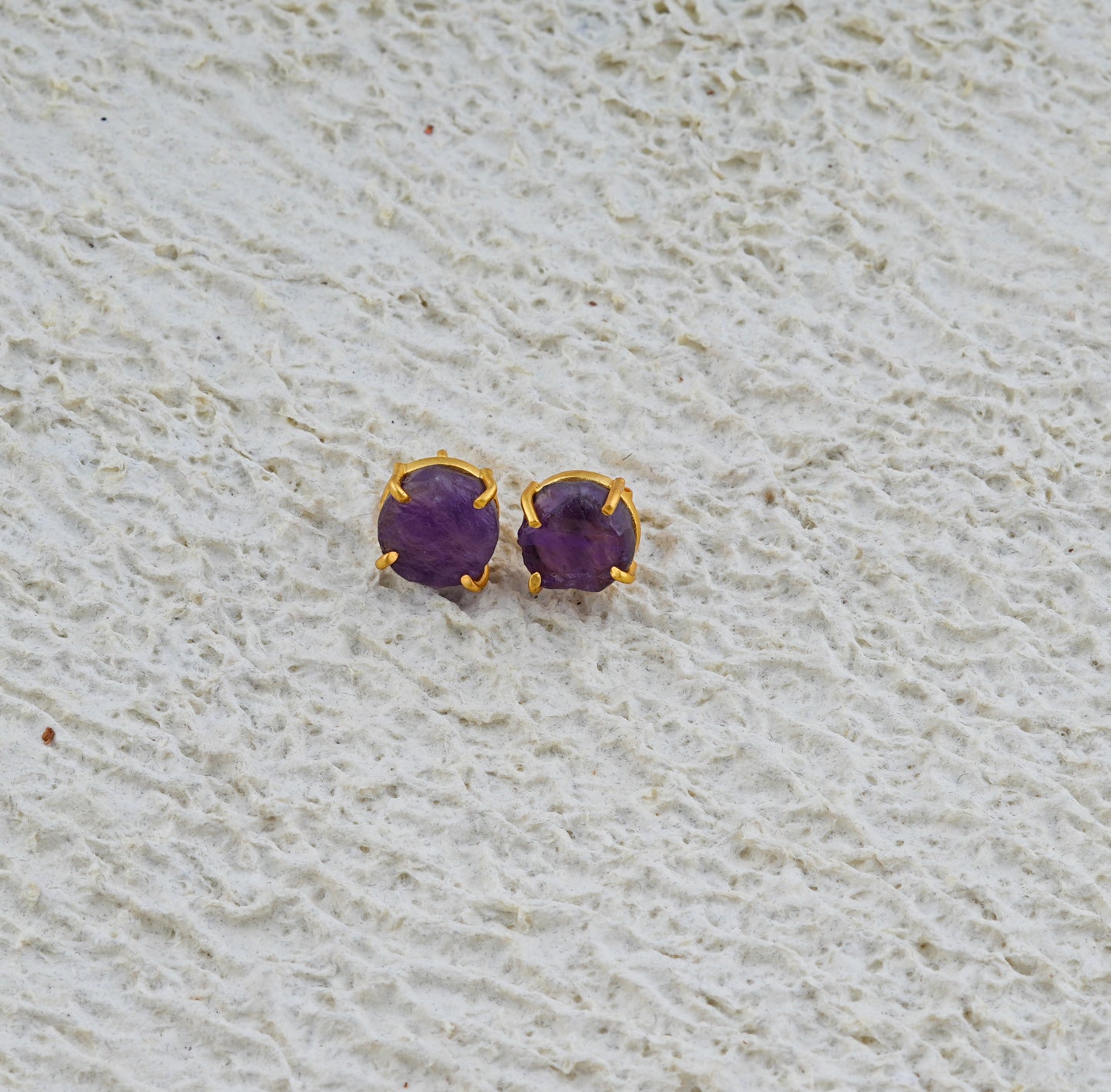 Natural Uncut Amethyst Gemstone Studs