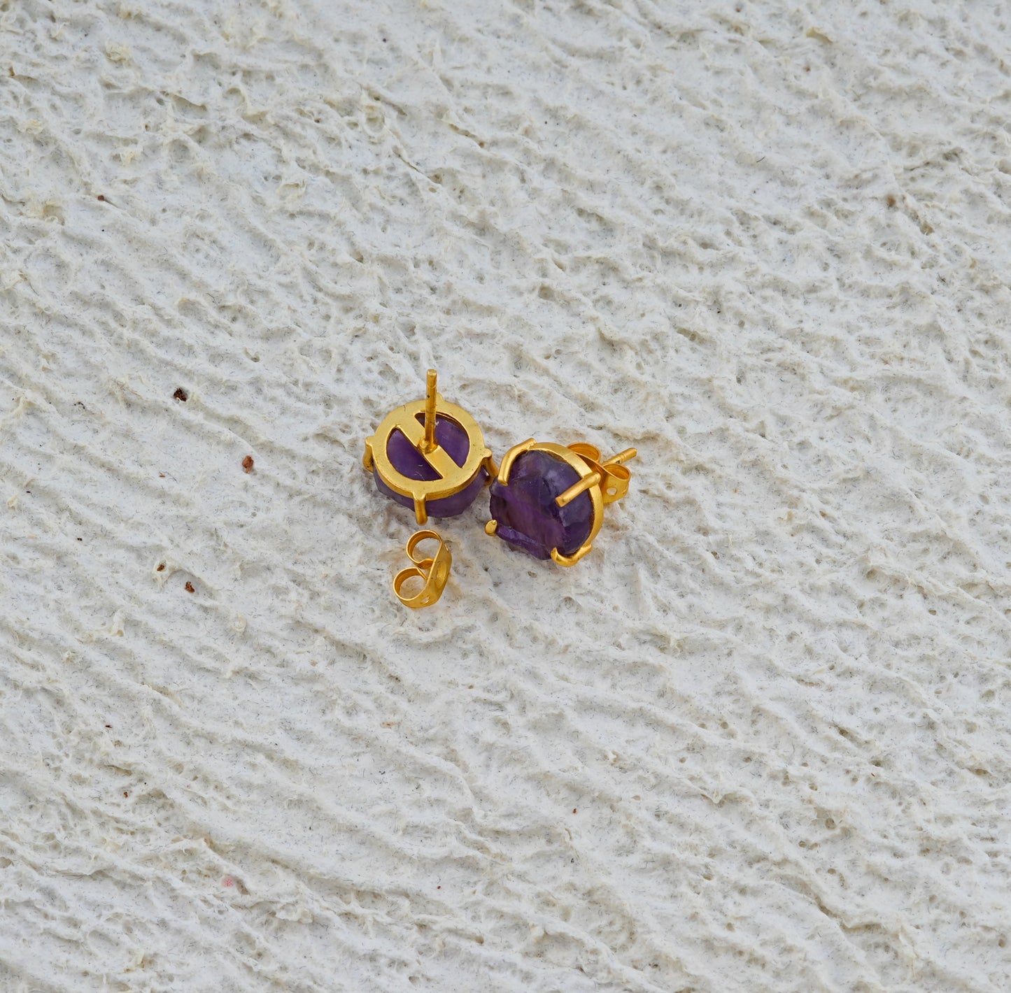 Natural Uncut Amethyst Gemstone Studs