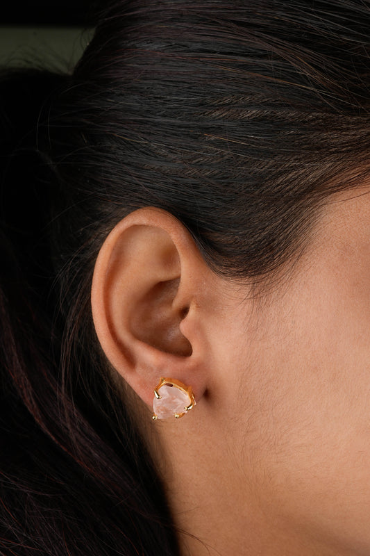 Uncut Rose Quartz Studs