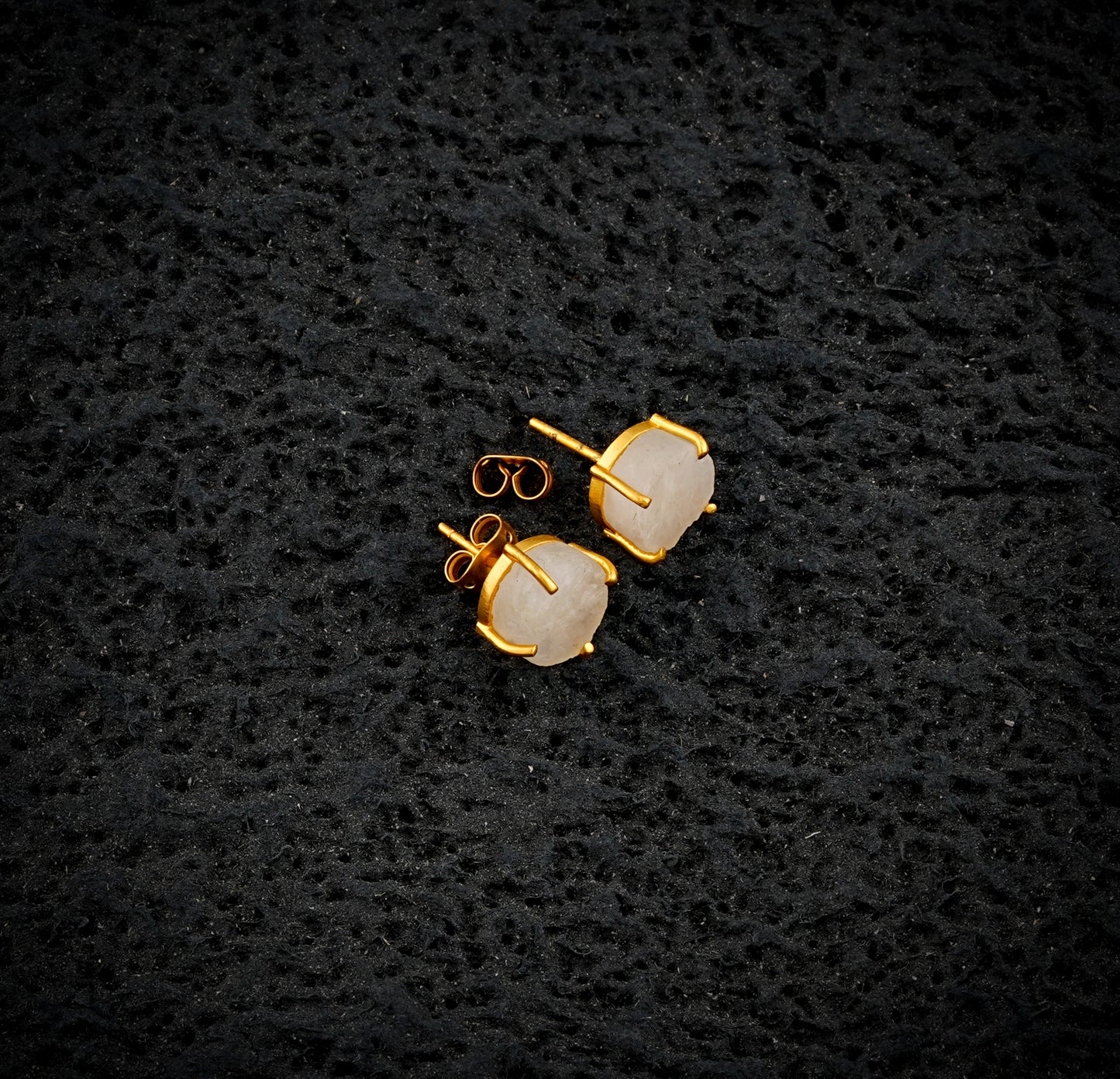 Natural Uncut Moonstone Gemstone Studs