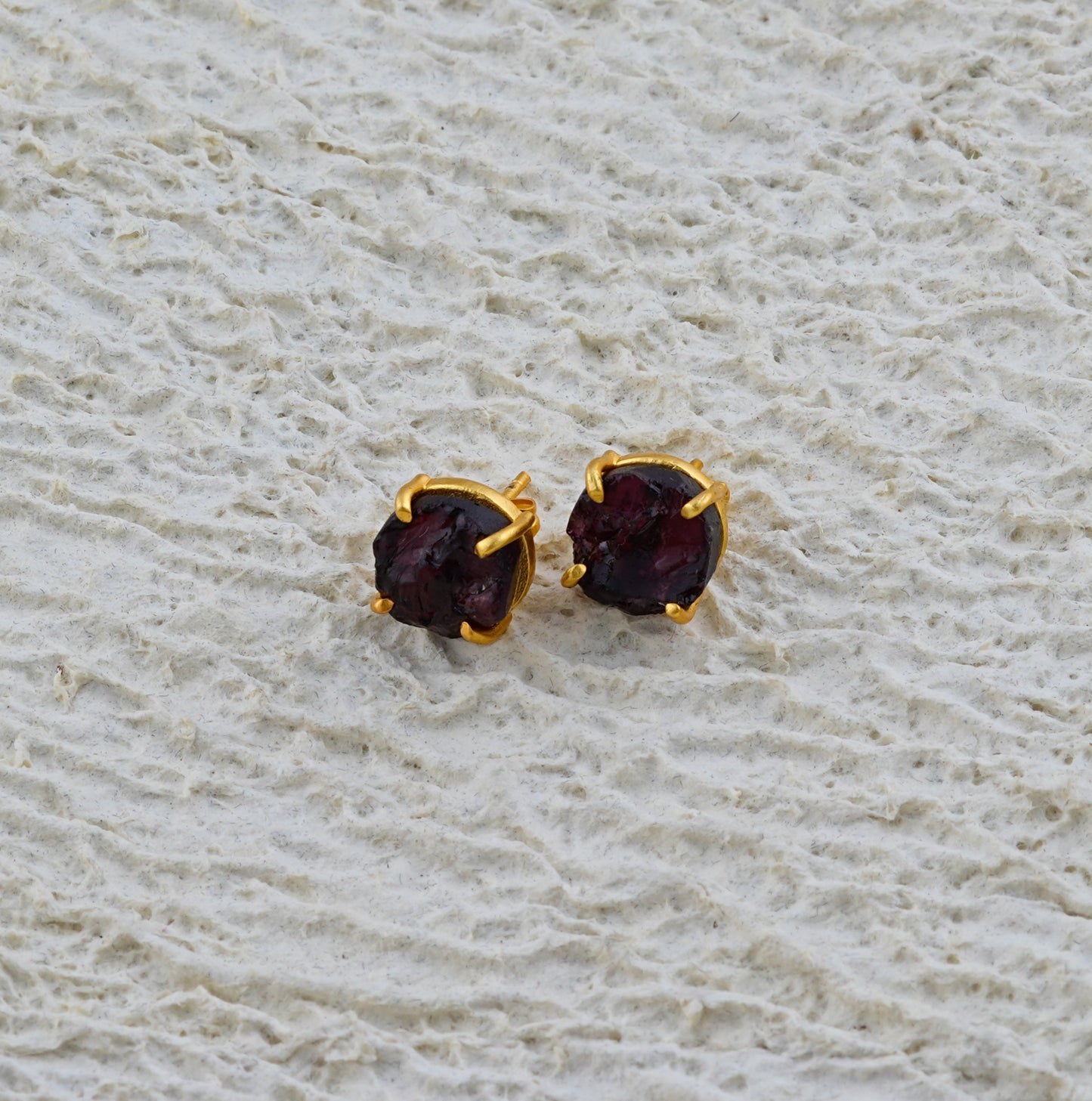 Natural Uncut Garnet Gemstone Studs