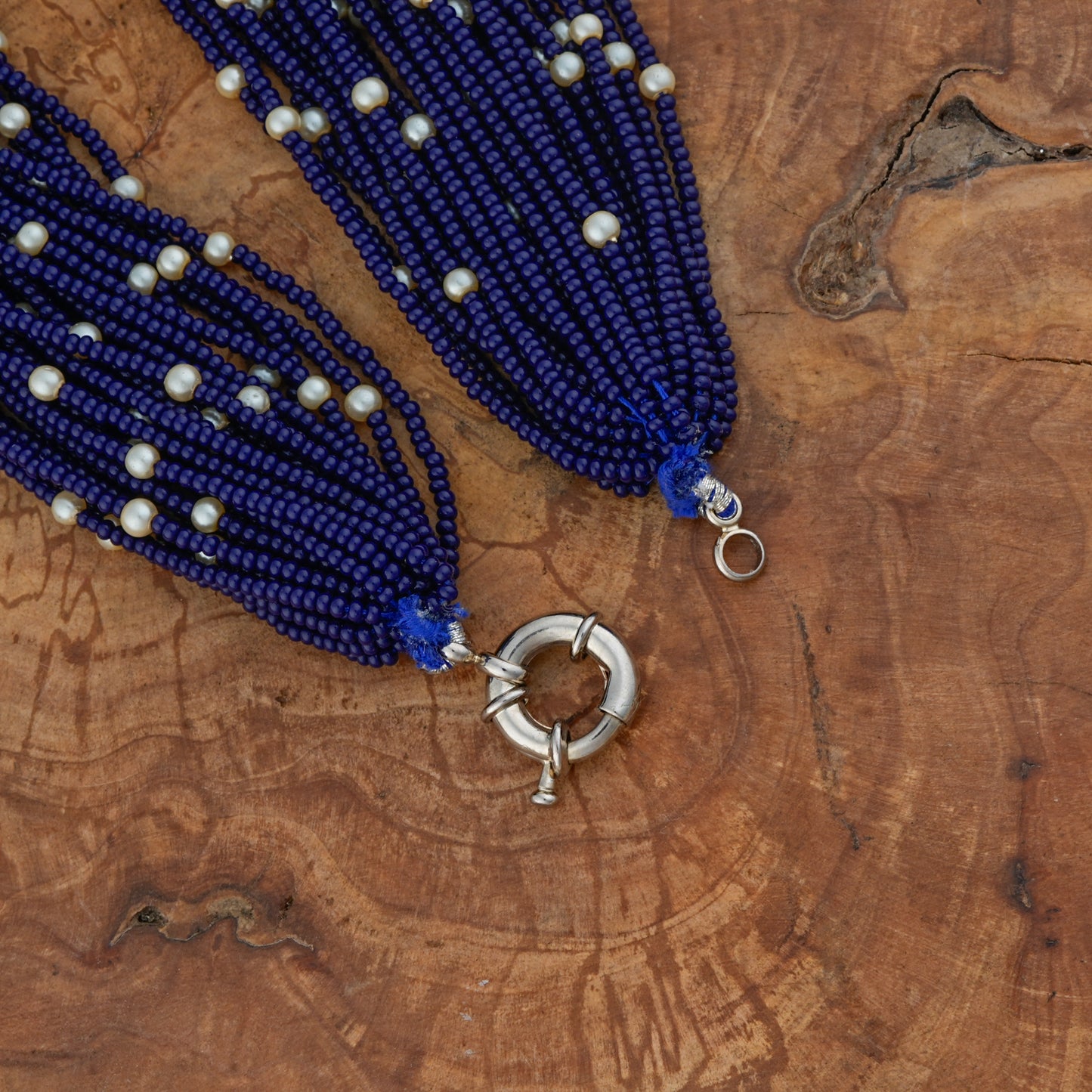 Blue Beads And Pearl Necklace