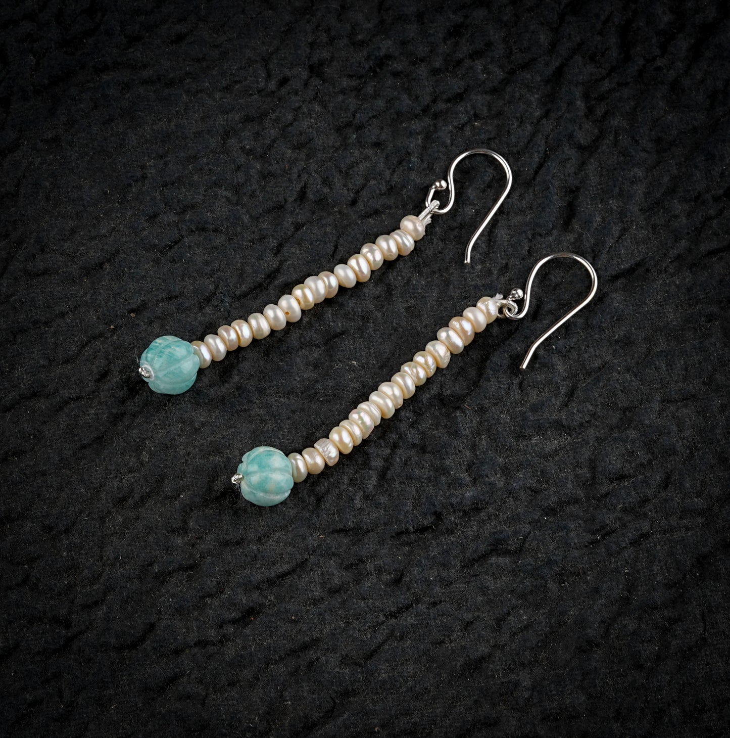 Fresh Water Pearls And Amazonite Melon Earrings