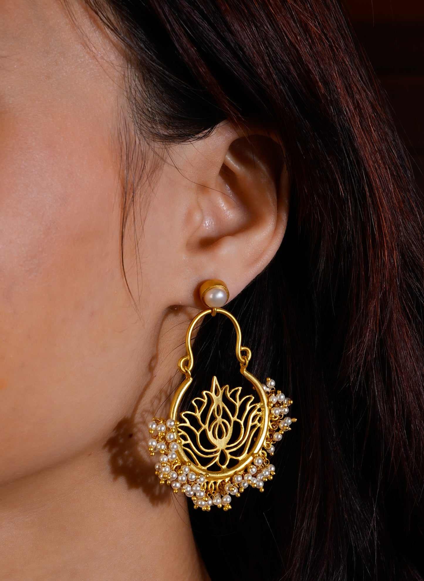 Lotus Filigree Chaand Bali Earrings