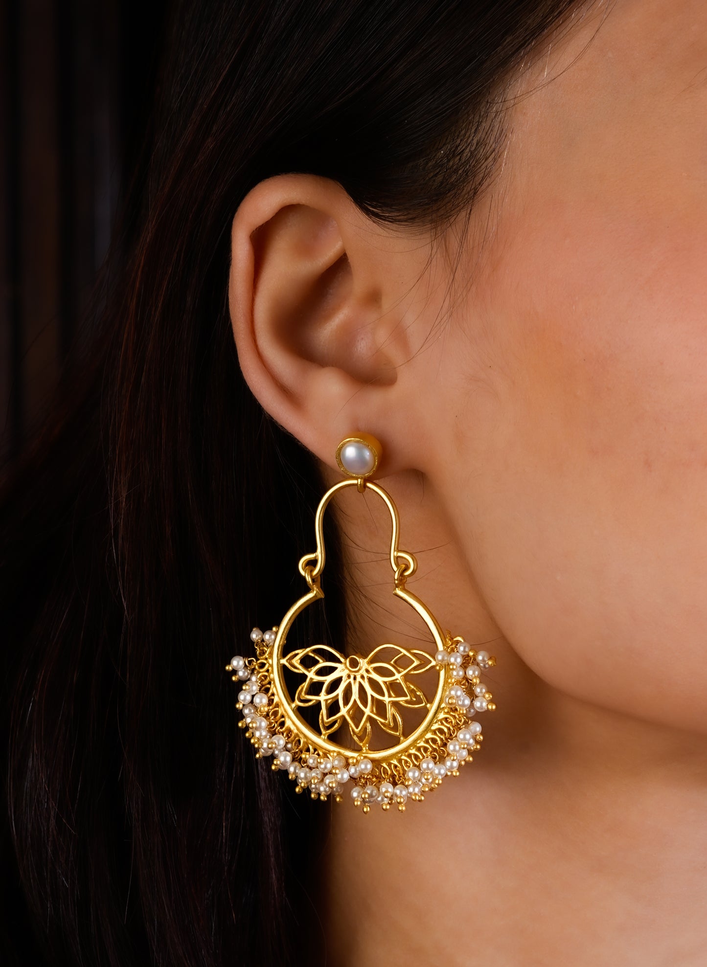 Lotus Mist Chaand Bali Earrings