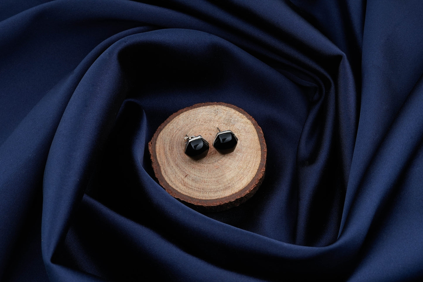 Hexagonal Stone Studs In Silver