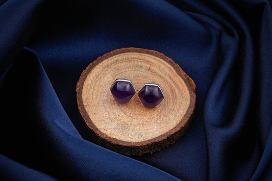 Amethyst Hexagonal Silver Studs