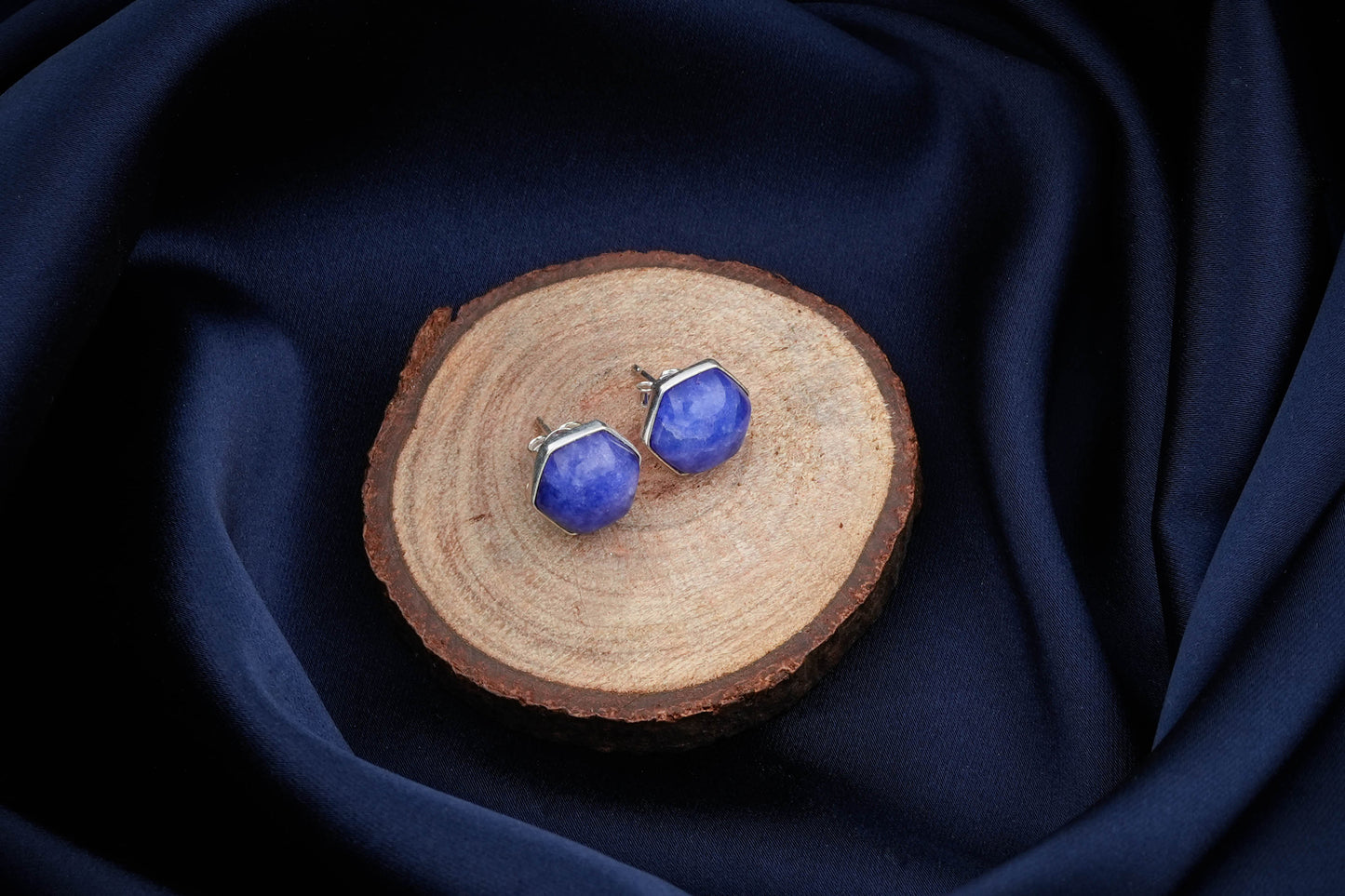 Hexagonal Stone Studs In Silver