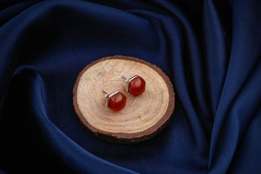 Carnelian Hexagonal Silver Studs