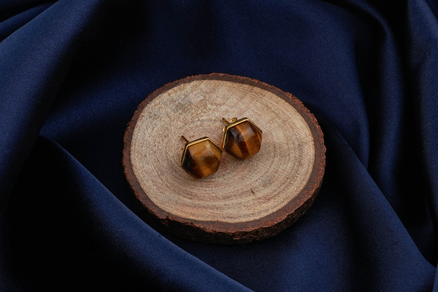 Hexagonal Semi Precious Stones Silver Studs