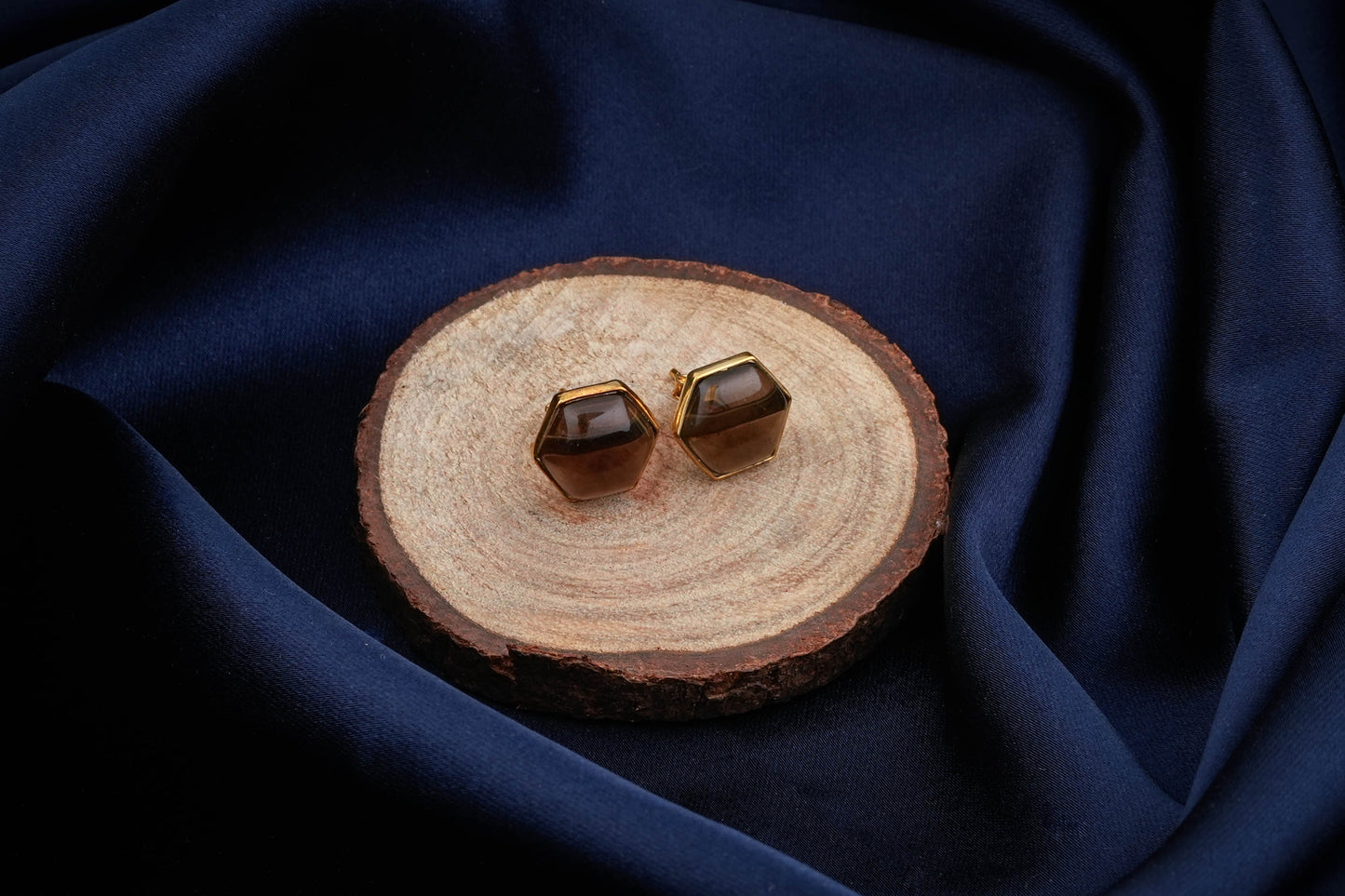 Hexagonal Semi Precious Stones Silver Studs