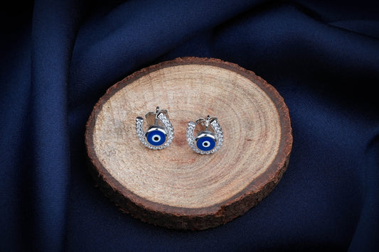 Horse Shoe Evil Eye Silver Studs