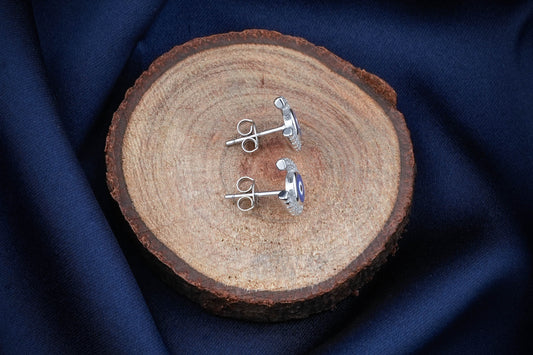 Horse Shoe Evil Eye Silver Studs