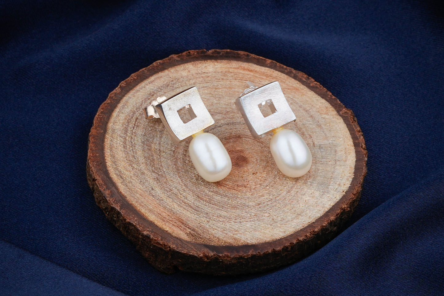 Silver Pearl Square Studs