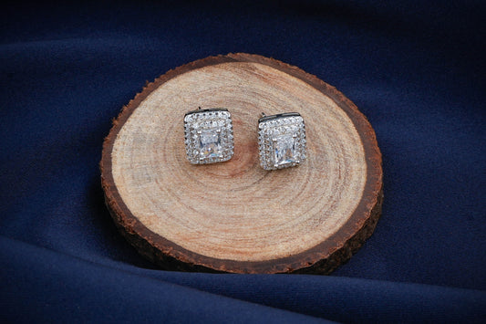 Radiant Solitaire Studs In Silver