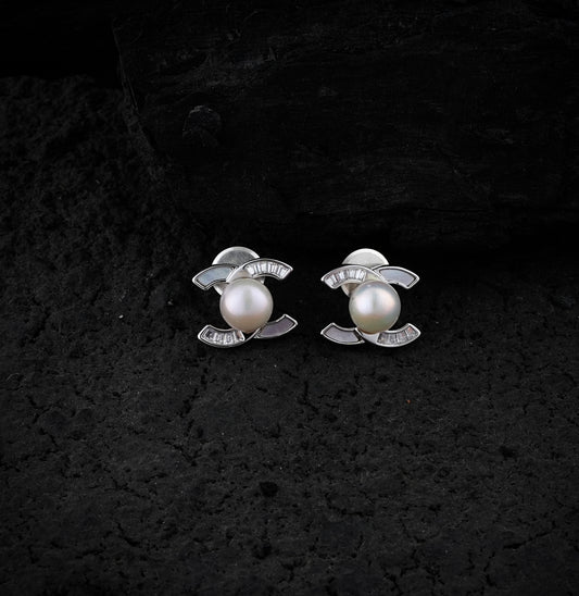 Zircon MOP Pearl Silver Earrings