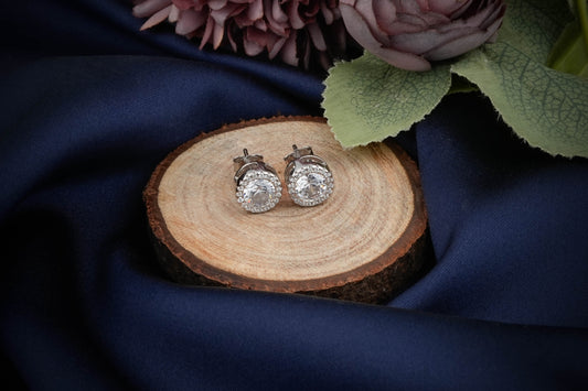 European Style Solitaire Studs In Silver