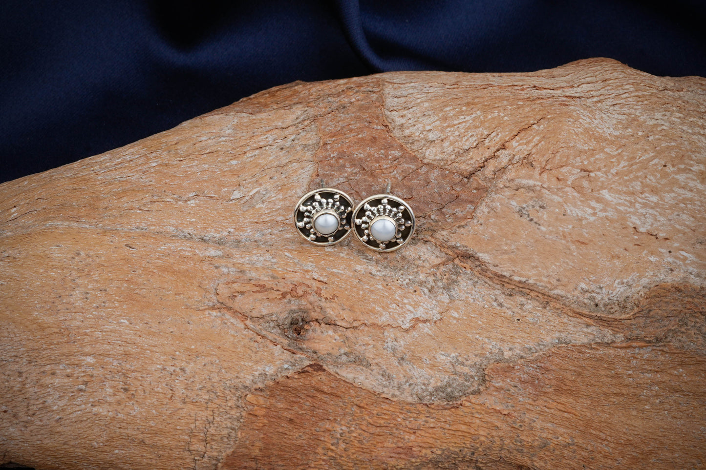 Silver Pearl Mandala Studs