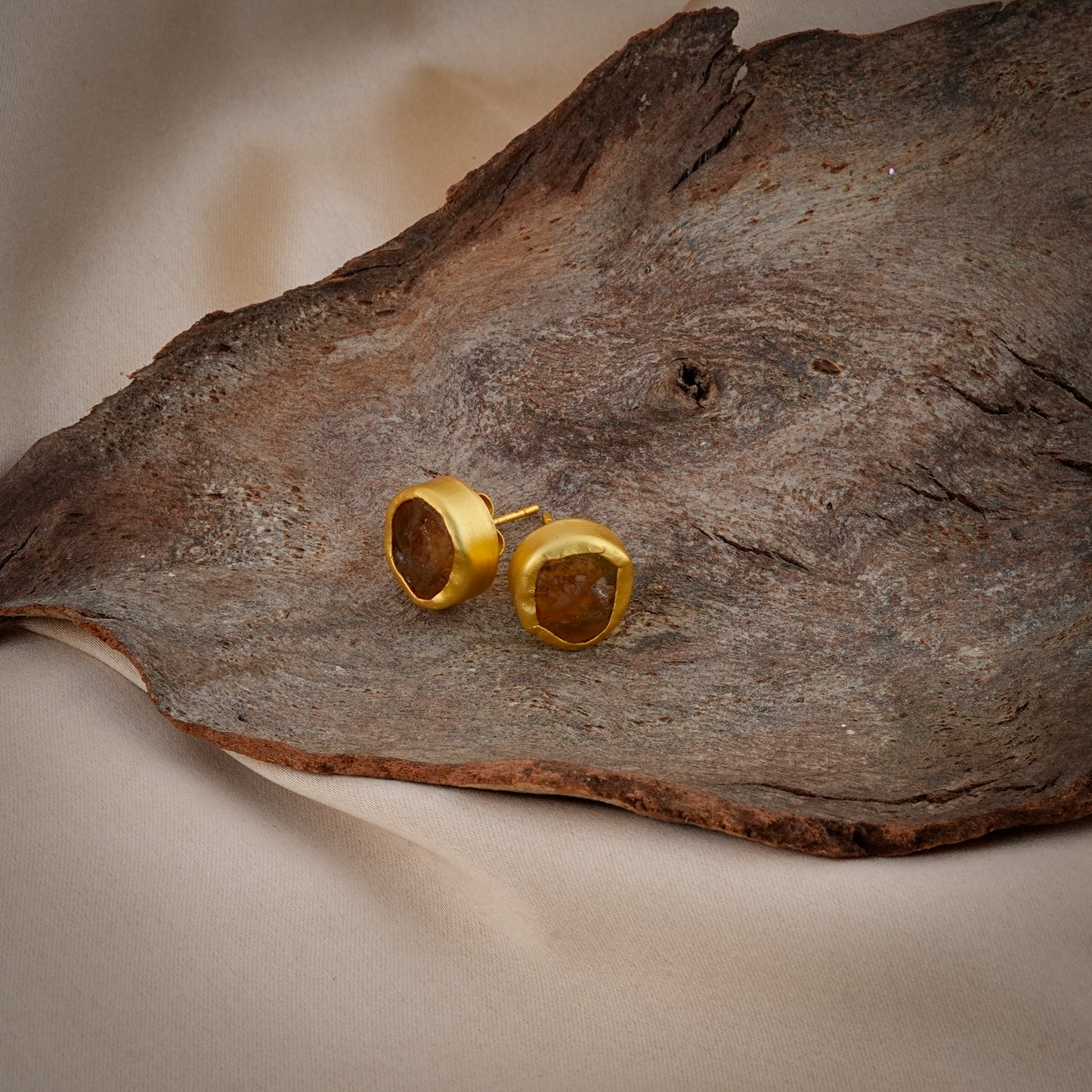 Uncut Round Citrine Studs