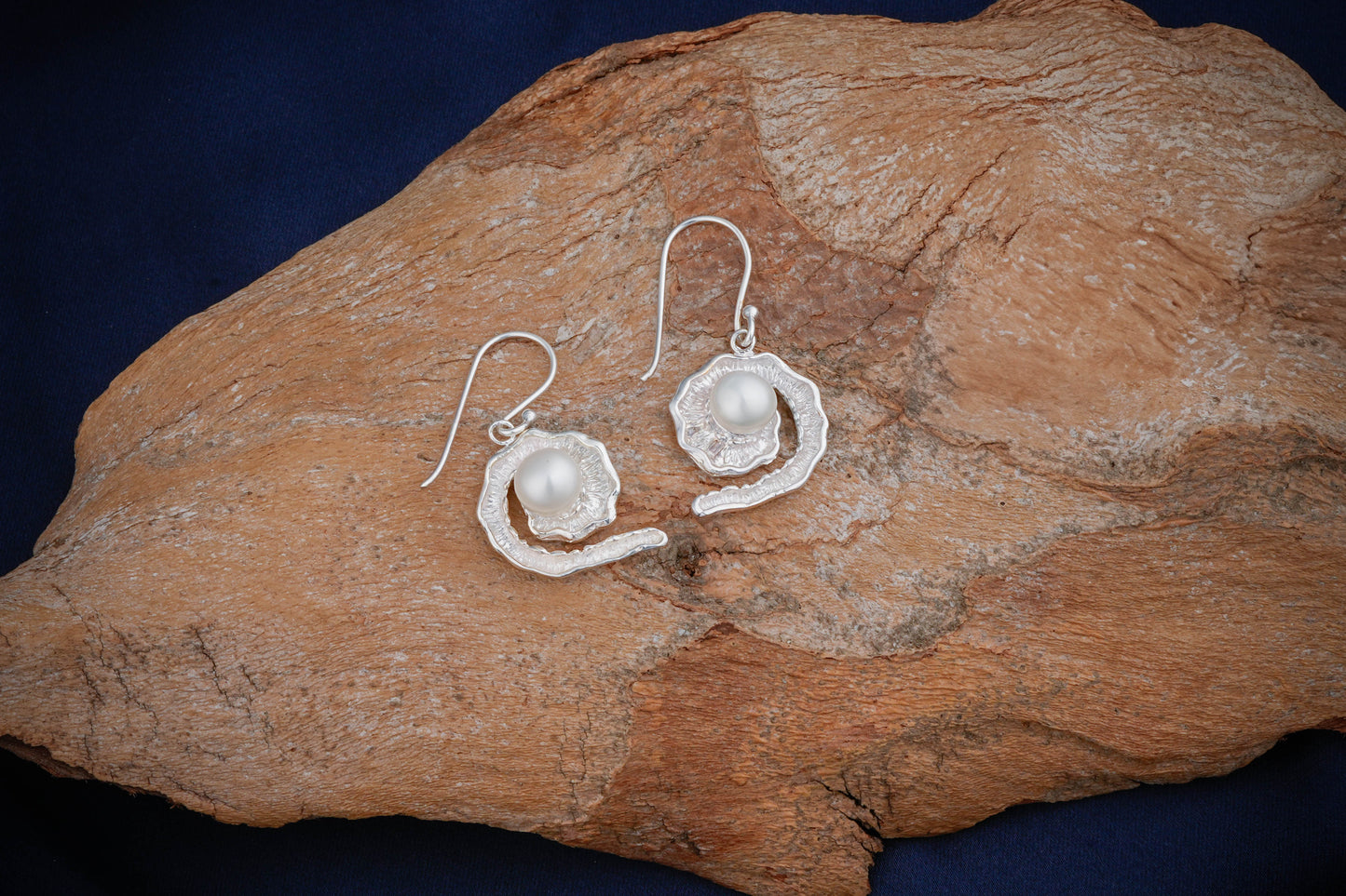 Silver Pearl Wave Earrings