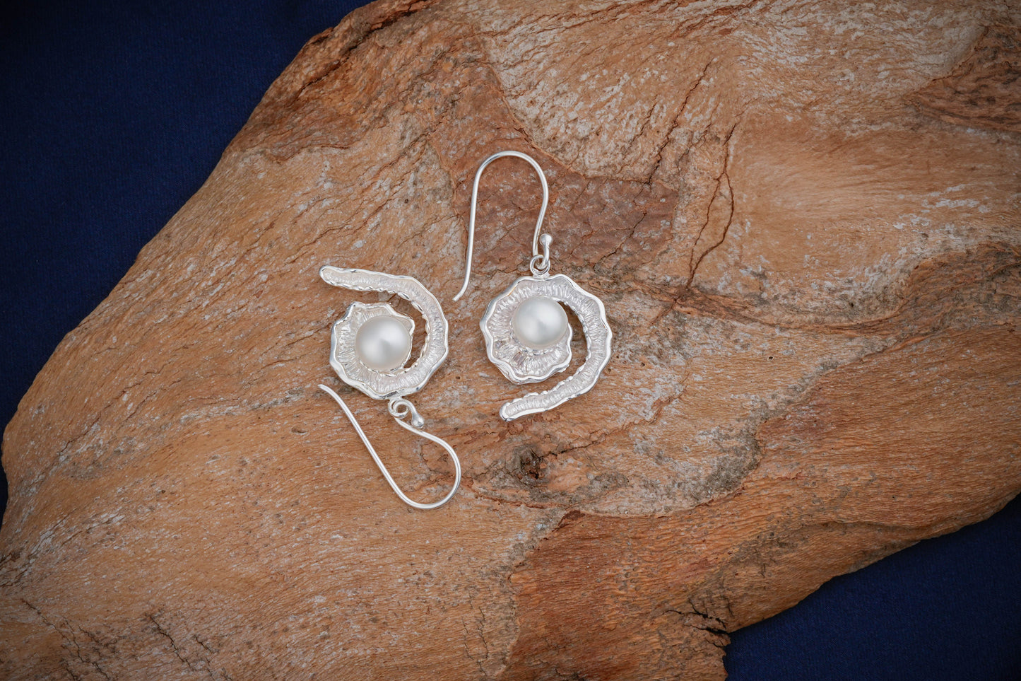 Silver Pearl Wave Earrings