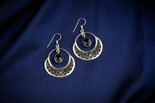 Silver Black Onyx Filigree Danglers