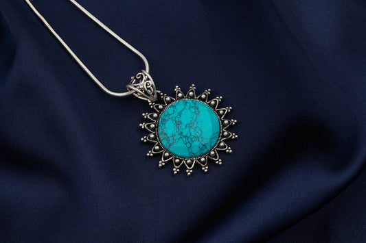 Blooming Flower Turquoise Stone Pendant