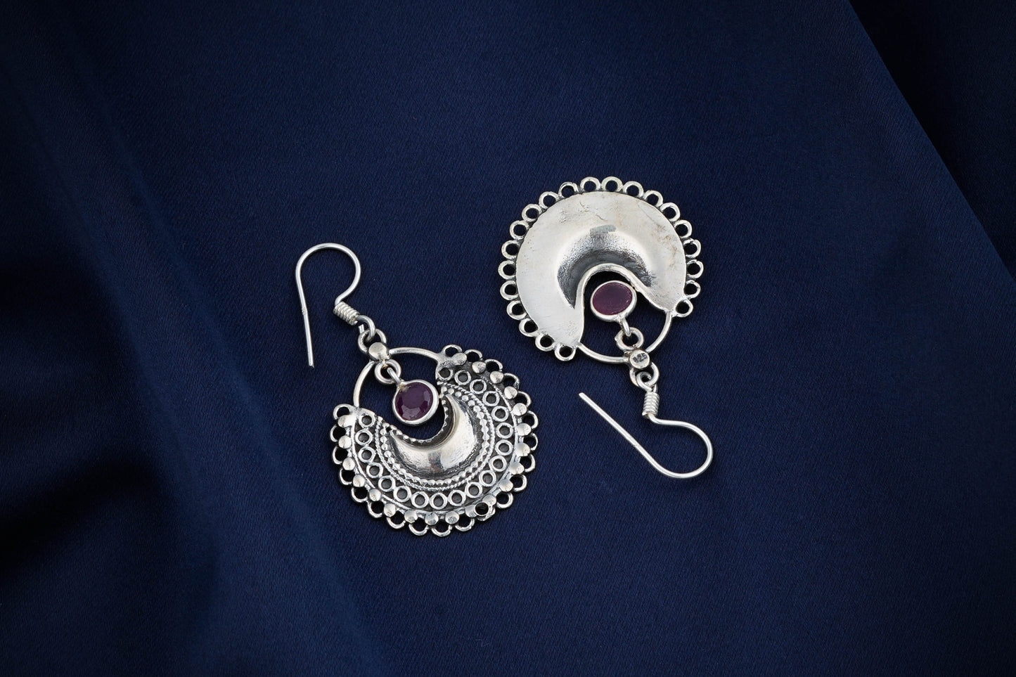 Silver Ruby Filigree Earrings