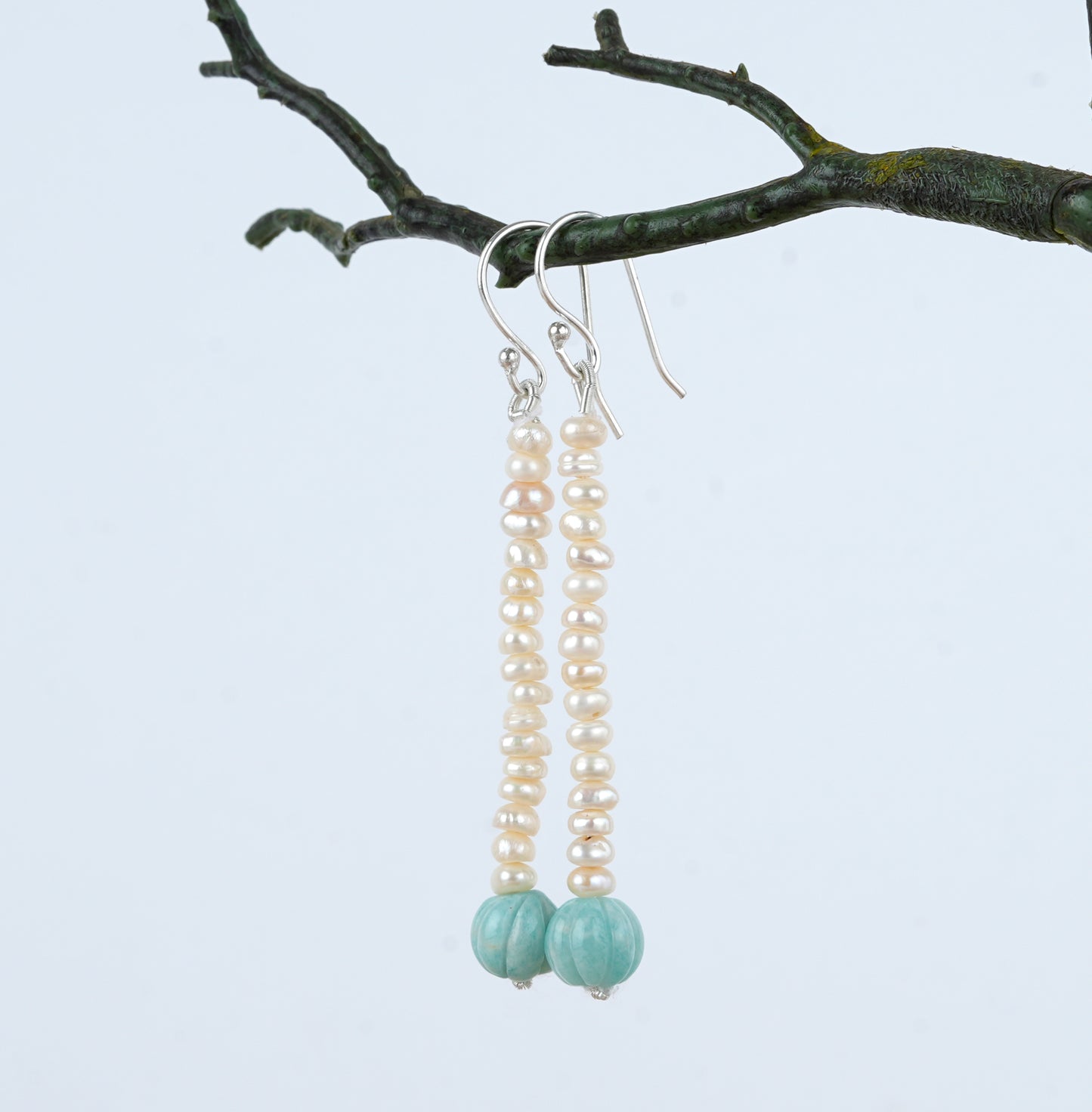 Fresh Water Pearls And Amazonite Melon Earrings