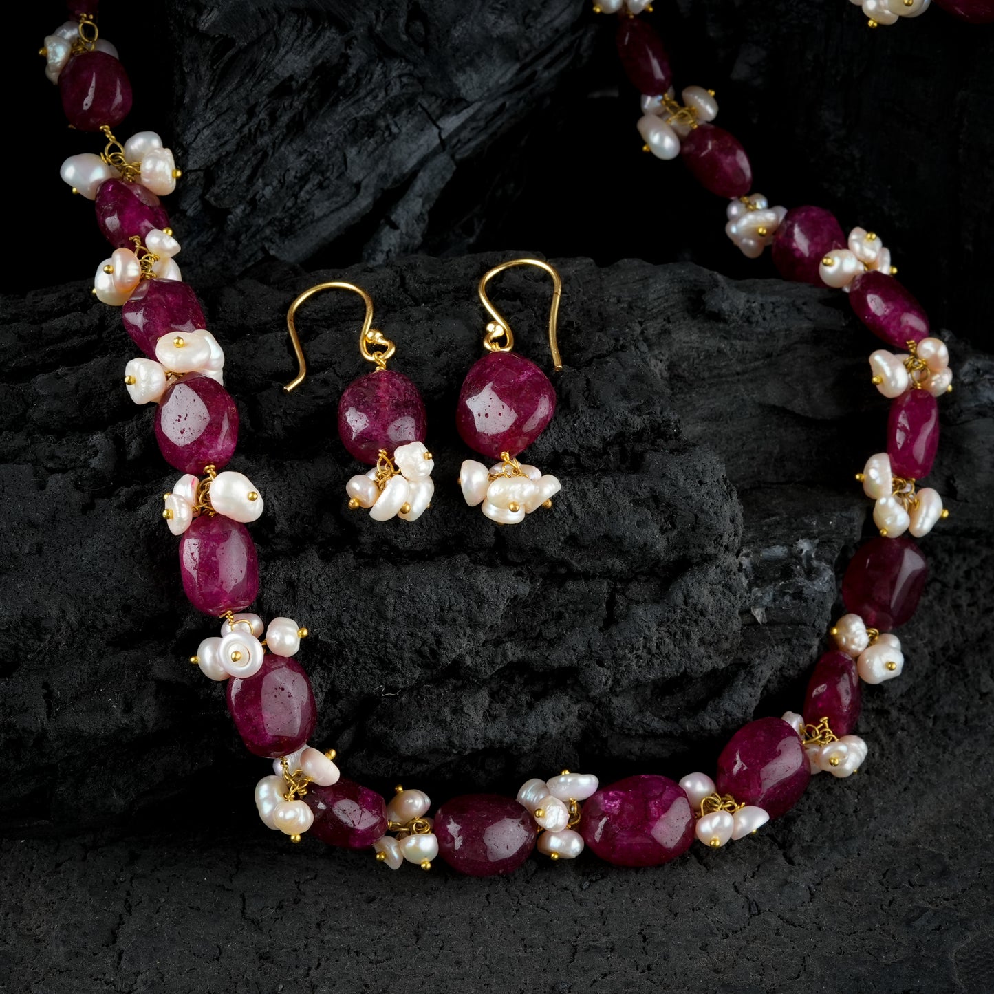 Tasseled Pearl And Ruby Set