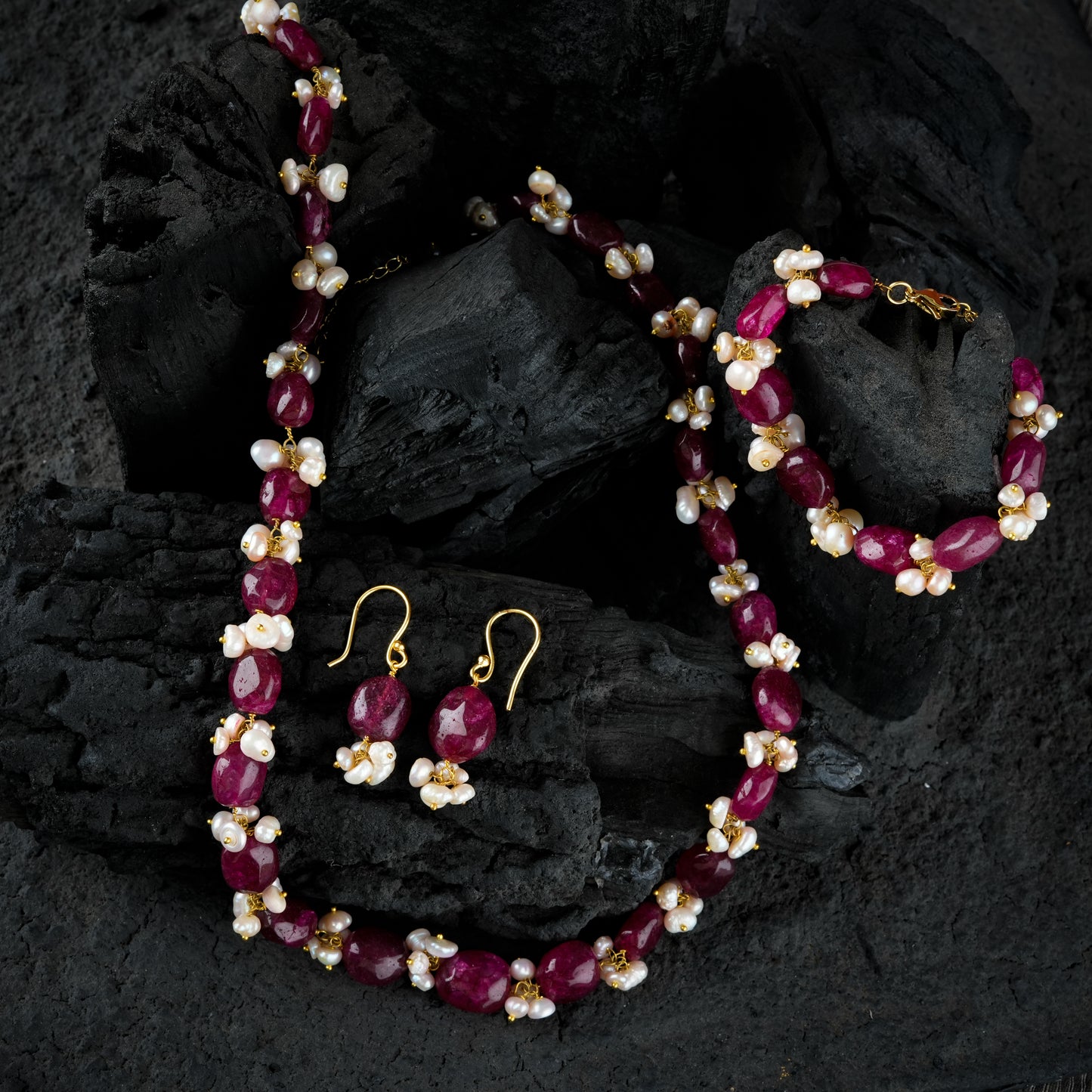 Tasseled Pearl And Ruby Set