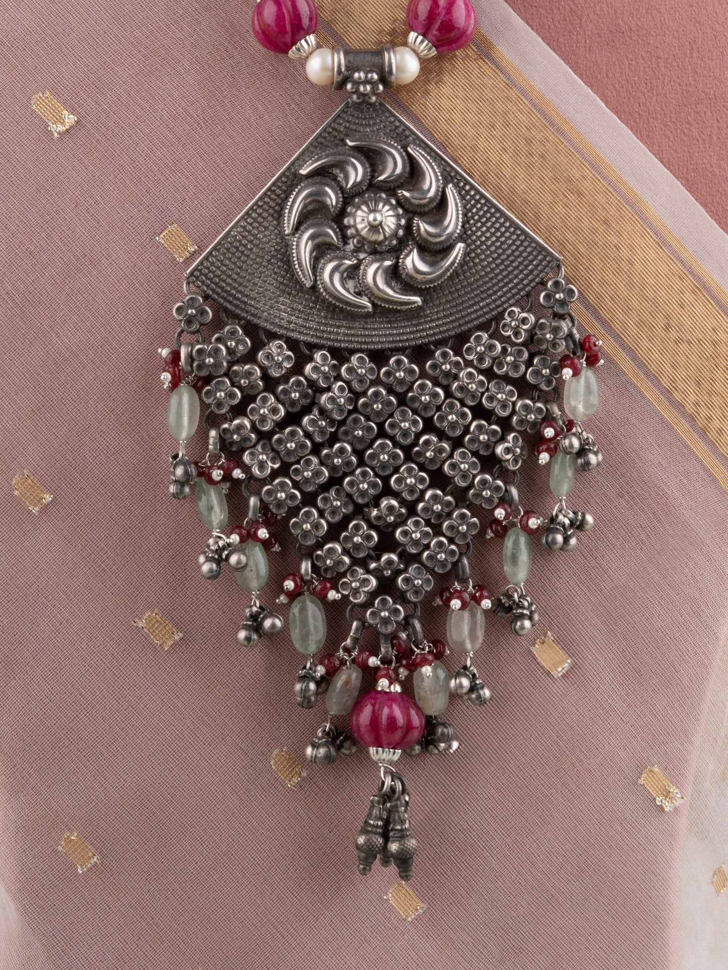 Sham-e-Rang Silver Pendant Designer Necklace