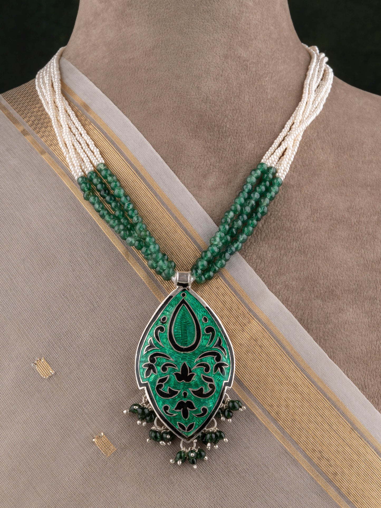 Hand Painted Kashmir Kali Enamel Silver Necklace Set