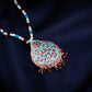 Hand Painted Enamel Lotus Silver Necklace Set