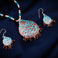 Hand Painted Enamel Lotus Silver Necklace Set