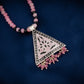 Hand Painted Pink Mystic Triangle Enamel Silver Necklace Set