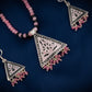 Hand Painted Pink Mystic Triangle Enamel Silver Necklace Set