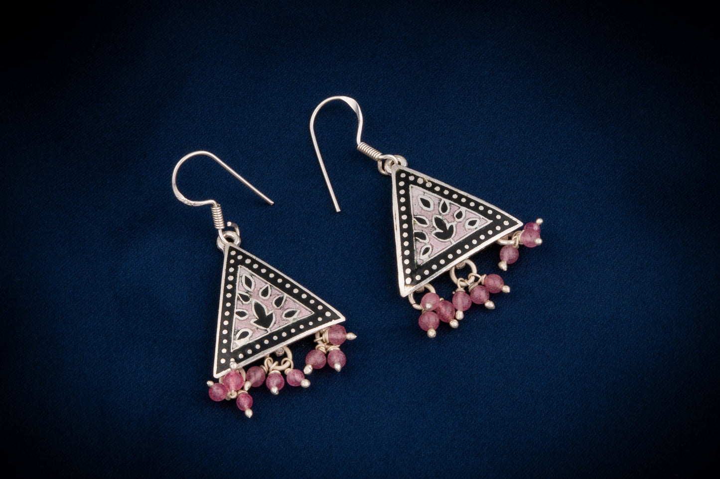 Hand Painted Pink Mystic Triangle Enamel Silver Necklace Set